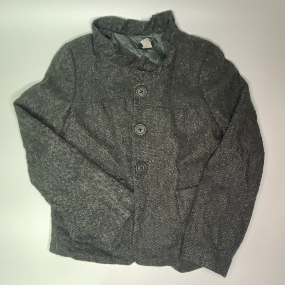 J.CREW Herringbone Fiona Ruffle Collar Chevron Wool Jacket Top | Size 8